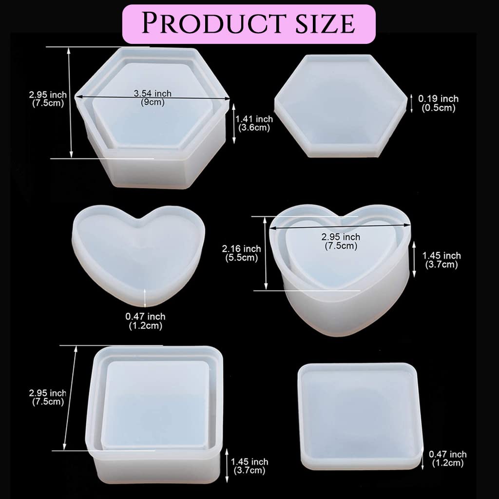 HASTHIP 3Pcs Resin Heart Hexagon Square Jewelry Organizer Kit Silicone Resin Molds for DIY Making Home Decor Craft Tools HASTHIP 3Pcs Resin Heart Hexagon Square Jewelry Organizer Kit Silicone Resin Molds for DIY Making Home Decor Craft Tools